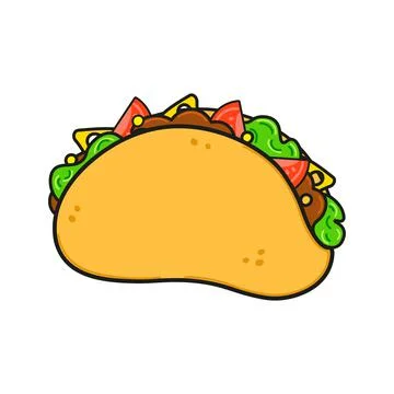 Cute funny taco character. Vector hand drawn cartoon kawaii character illustr Stock Illustration