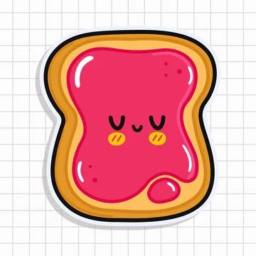 Cute funny Toast piece of bread with jam sticker. Vector hand drawn cartoon.. Stock Illustration