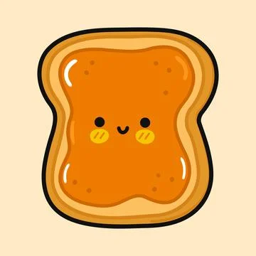 Cute funny Toast piece of bread with peanut butter. Vector hand drawn carto.. Stockillustratie