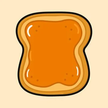 Cute funny Toast piece of bread with peanut butter. Vector hand drawn carto.. Stock Illustration