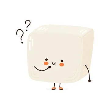 Cute funny Tofu with question marks. Vector hand drawn cartoon kawaii character Stock Illustration