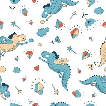 Cute funny vector seamless pattern. Hand drawn doodle des Stock Illustration