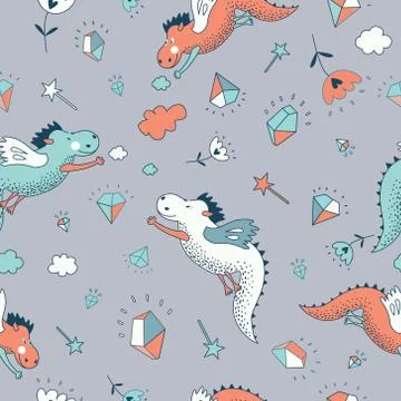Cute  funny vector  seamless pattern.  hand drawn doodle des Stock Illustration