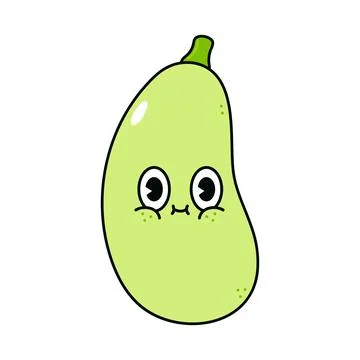 Cute funny vegetable marrow character. Vector hand drawn traditional cartoon  Stock Illustration