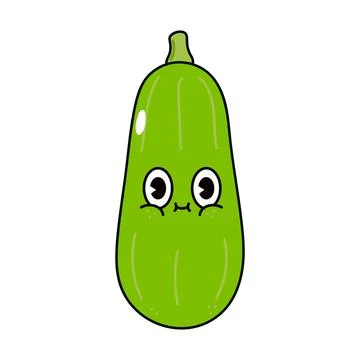 Cute funny vegetable marrow character. Vector hand drawn traditional cartoon  Stock Illustration
