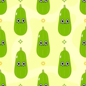 Cute funny vegetable marrow concept seamless pattern. Vector hand drawn carto Stock Illustration