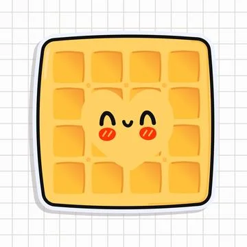Cute funny Waffles sticker. Vector hand drawn cartoon kawaii character illu.. Stock Illustration