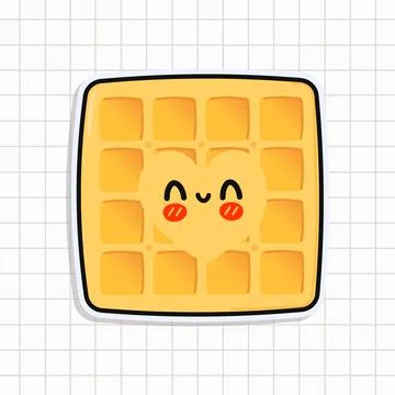 Cute funny Waffles sticker. Vector hand drawn cartoon kawaii character illu.. Stock Illustration