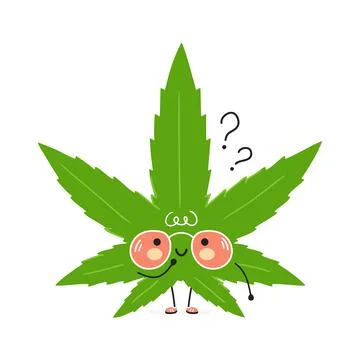 Cute funny Weed marijuana leaf with question marks. Vector hand drawn cartoon Illustrazione stock