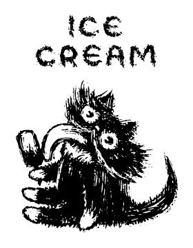 Cute fur cat eats ice cream on stick. Stock Illustration