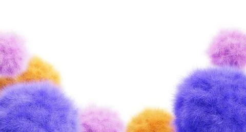Cute fur fluffy frame with soft plush colorful balls. Pastel pink blue yellow Illustrazione stock
