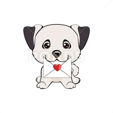 Cute fuzzy dog delivering mail envelope Stock Illustration