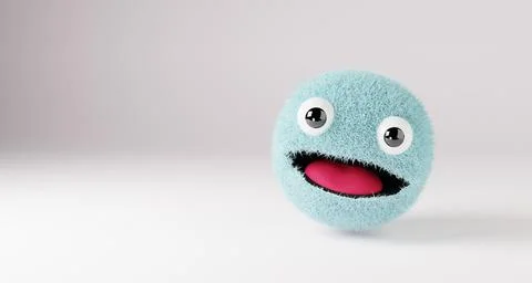Cute fuzzy smiling face with negative space for copy. 3d rendering. Stockillustratie