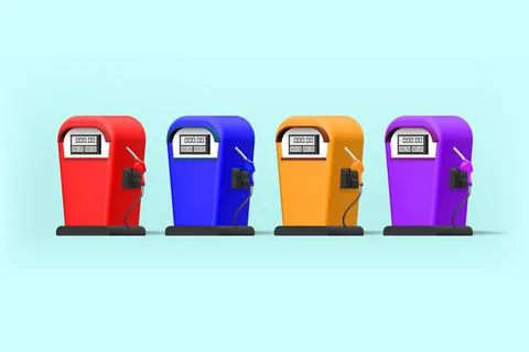 Cute gas station 3d vector illustration on light cyan color Stock Illustration