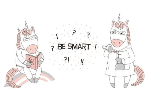 Cute geeky unicorns Stock Illustration
