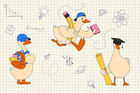Cute Geese Ready for School. Back to School Stock-Illustration