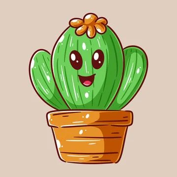 Cute gemoy cactus having facial expressions Stock Illustration