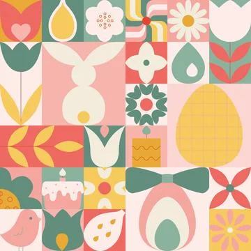 Cute geometric Easter seamless pattern. Abstract flat vector holiday background Stock Illustration