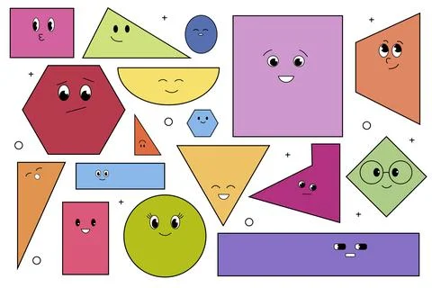 Cute geometric faces Isolated polygon face with eyes Stock Illustration