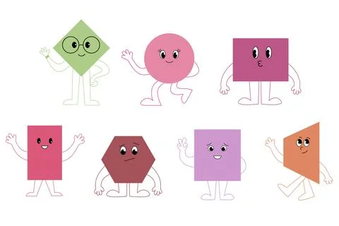 Cute geometric figures with faces. Stock Illustration