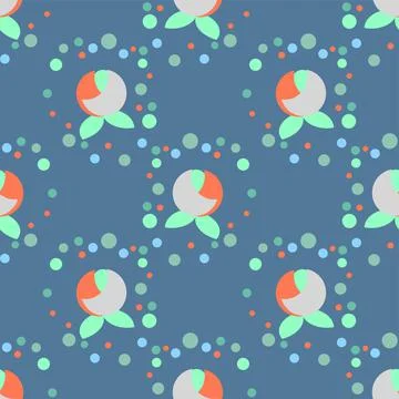 Cute geometric flowers with dots vector repeat pattern in blue Stock Illustration