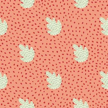 Cute geometric oak seamless patternon dots background. Simple nature wallpape Illustrazione stock