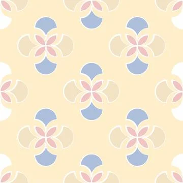 Cute geometric shapes vector seamless pattern in blue, beige and pink Stock Illustration