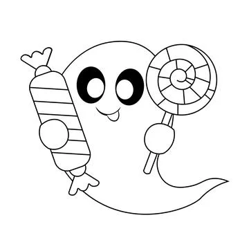 Cute Ghost and Candy. Draw illustration in black and white Stock Illustration