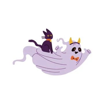 Cute ghost and cat vector illustration Stock Illustration
