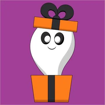 Cute Ghost and gift box. Draw illustration in color Stock Illustration