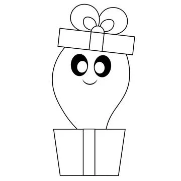 Cute Ghost and gift box. Draw illustration in black and white Stock-Illustration