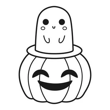Cute ghost and pumpkin. Coloring page. Halloween print. Vector illustration Stock Illustration