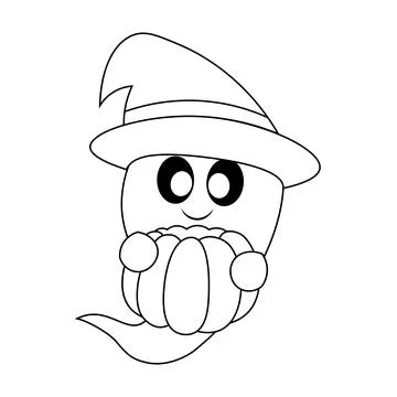 Cute Ghost and pumpkin. Draw illustration in black and white Stock Illustration