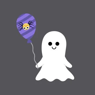 Cute ghost with balloon. Cartoon, flat, vector Stock Illustration