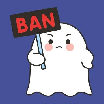 Cute Ghost Ban Emote Vector with Serious Expression on Blue Background 스톡 일러스트