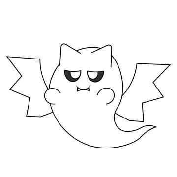 Cute Ghost Bat. Draw illustration in black and white Stock Illustration