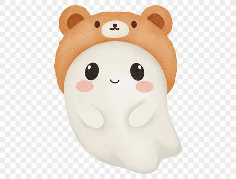 Cute ghost with bear hat, soft watercolor Halloween illustration vector. Stock Illustration