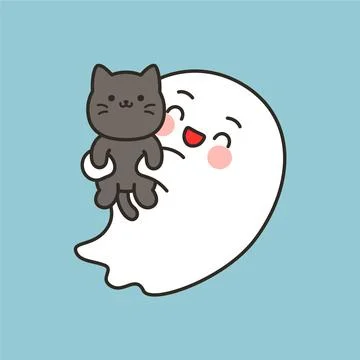 Cute ghost with black cat peeking out Stock Illustration