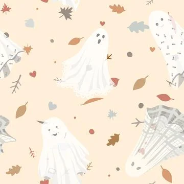 Cute ghost boo holiday character seamless pattern. Vector Halloween illustration Stock Illustration