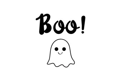 Cute Ghost with Boo Text. Vector icon. Stock Illustration