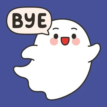 Cute Ghost Bye Emote Vector Waving with Speech Bubble on Blue Background Stock Illustration