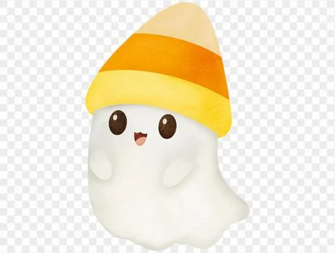 Cute ghost with candy corn hat, watercolor Halloween element vector. Stock Illustration