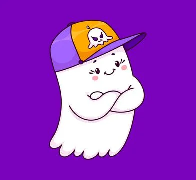 Cute ghost cartoon character in baseball cap Stock Illustration