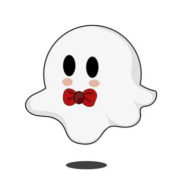 A cute ghost cartoon character with a red bow tie Illustrazione stock