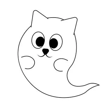 Cute Ghost Cat. Draw illustration in black and white Stock Illustration