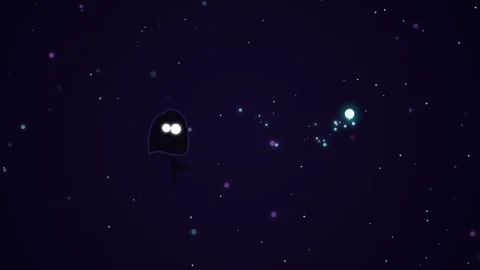 Cute ghost character with big eyes floating in a starry night scene Stock Footage 341845851