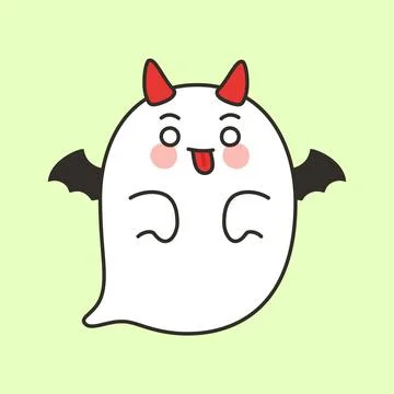 Cute Ghost Character Dressed As Devil With Bat Wings Illustrazione stock