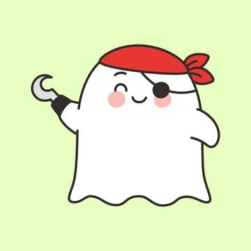 Cute Ghost Character Dressed As Pirate With Hook Hand Illustrazione stock
