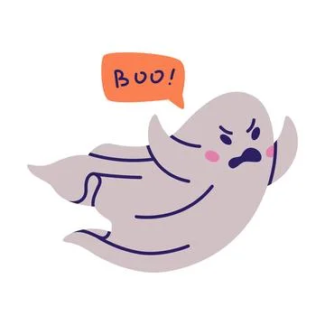 Cute Ghost Character as Flying Poltergeist Creature Say Boo Vector Illustration Stock Illustration