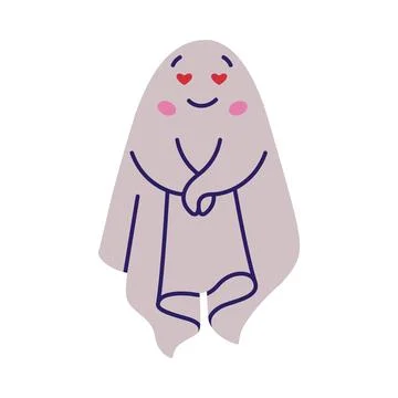 Cute Ghost Character as Flying Poltergeist Creature Feel Love Vector Stock Illustration